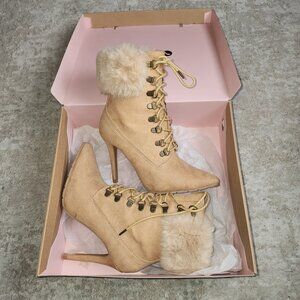 Charlotte Russe Faux Fur Lace-up Stiletto Booties
